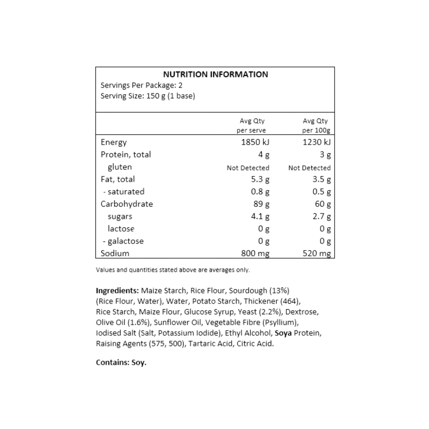 Schar Gluten Free Pizza Base 2x 150g