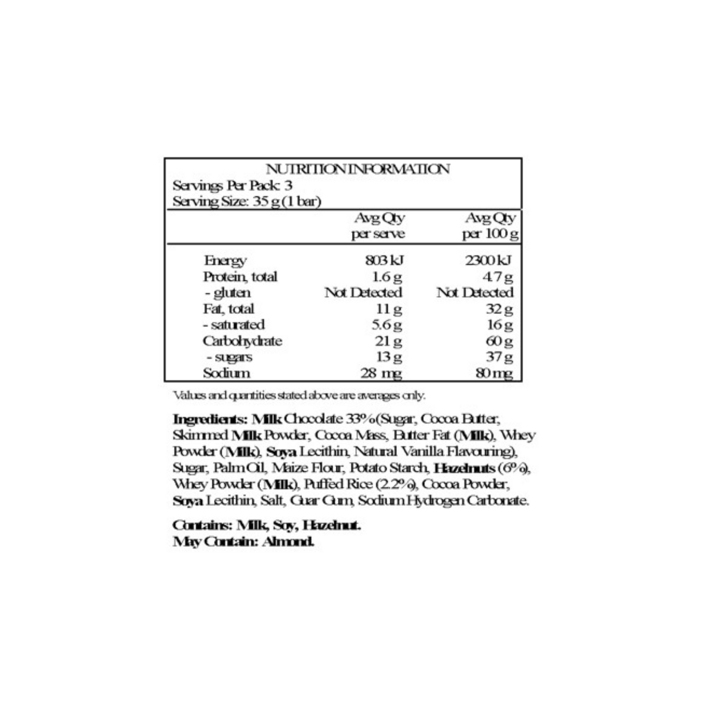 Schar Gluten Free Milk Chocolate Crisp Bar 105g