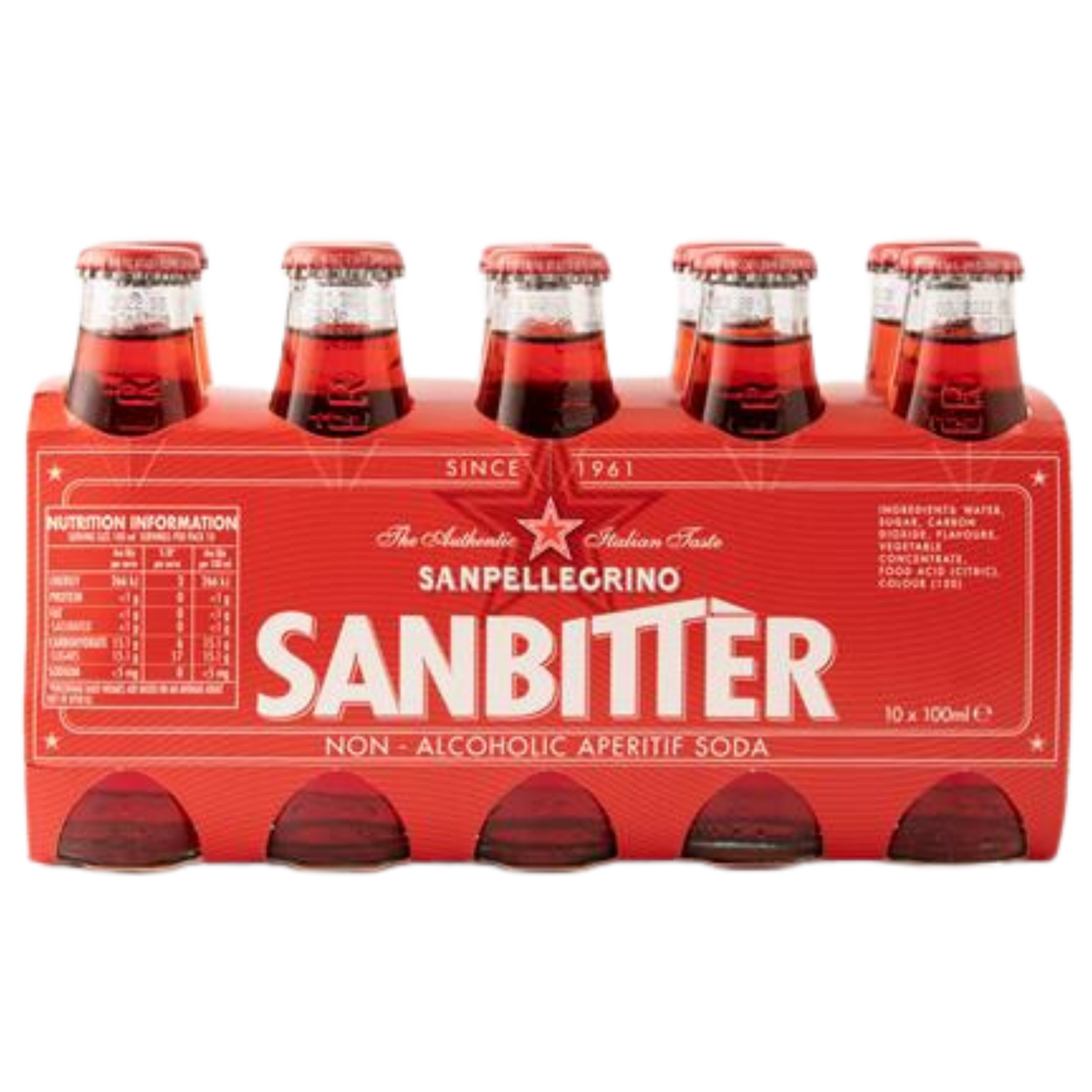 Sanpellegrino Sanbitter 10 x 100mL non-alcoholic Italian aperitif bottles
